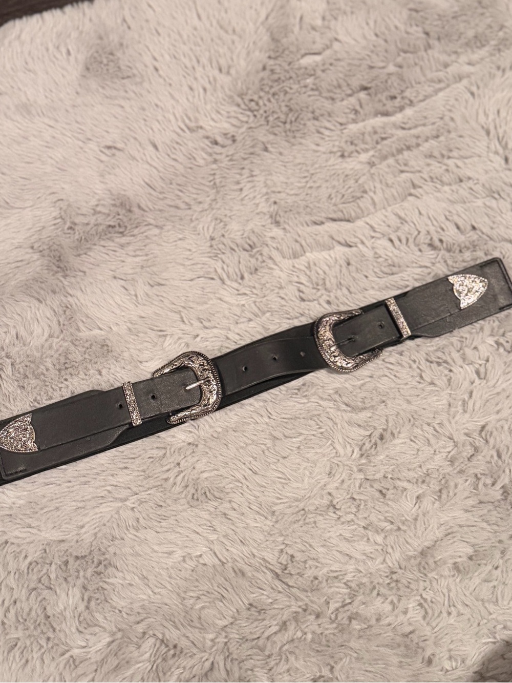 Amazon Black Double-Buckle Western Belt with Silver Accents
